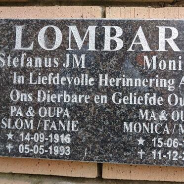 LOMBARD Stefanus J.M. 1916-1993 &amp; Monica S. 1925-2019