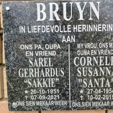 BRUYN Sarel Gerhardus 1951-2021 &amp; Cornelia Susanna 1954-2015