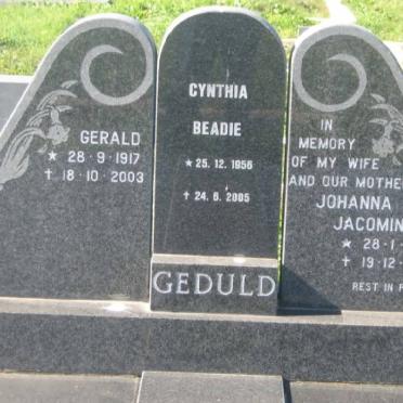 GEDULD Gerald 1917-2003 &amp; Johanna Jacomina 1926-1983 :: BEADIE Cynthia 1956-2005