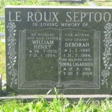 ROUX William Henry,le 1931-1994 &amp; Deborah SEPTOO 1895-1984 :: SEPTOO Emma Lagardien 1916-2004