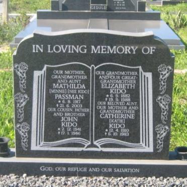 KIDO John 1941-1986 &amp; Mathilda PASSMAN 1917-2003 :: KIDO Elizabeth 1882-1986 :: KIDO Catherine 1910-1983