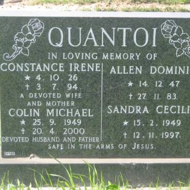 QUANTOI Colin Michael 1949-2000 &amp; Constance Irene 1926-1994 :: QUANTOI Allen Dominic 1947-1983 &amp; Sandra Cecilia 1949-199