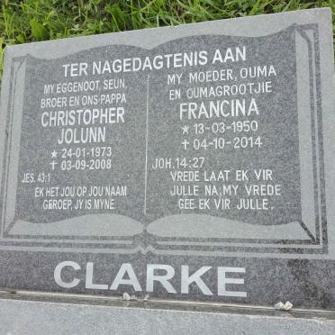 CLARKE Francina 1950-2014 :: CLARKE Christopher Jolunn 1973-2008