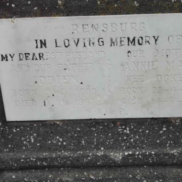 RENSBURG Iodien 1889-1968 &amp; Annie Mary OCKENET 1891-1974