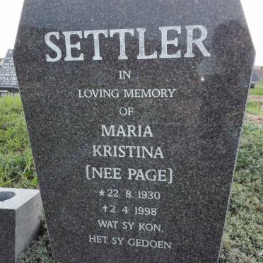 SETTLER Maria Kristina nee PAGE 1930-1998