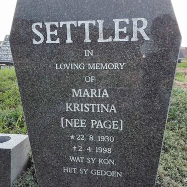 SETTLER Maria Kristina nee PAGE 1930-1998