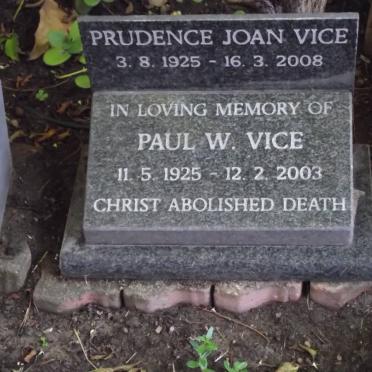 VICE Paul W. 1925-2003 &amp; Prudence Joan 1925-2008