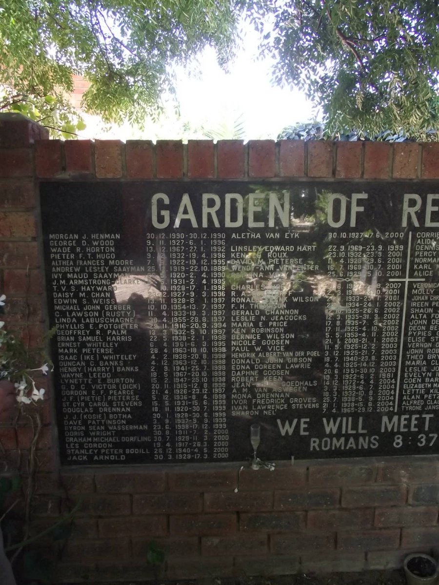 4. Memorial Wall - List of names