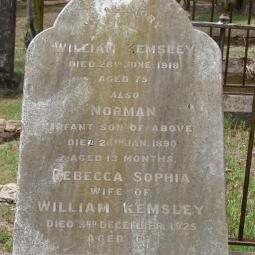 KEMSLEY William -1918 :: KEMSLEY Norman -1890 :: KEMSLEY Rebecca Sophia -1925