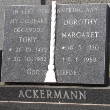 ACKERMANN Tony 1935-1982 &amp; Dorothy Margaret 1930-1989