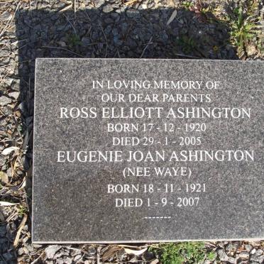 ASHINGTON  Ross Elliott 1920-2005 &amp; Eugenie Joan WAYE 1921-2007