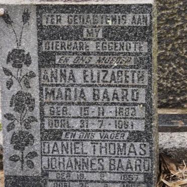 BAARD Daniel Thomas Johannes 1887-1985 &amp; Anna Elizabeth Maria 1883-1961