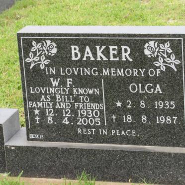 BAKER W.F. 1930-2005 &amp; Olga 1935-1987