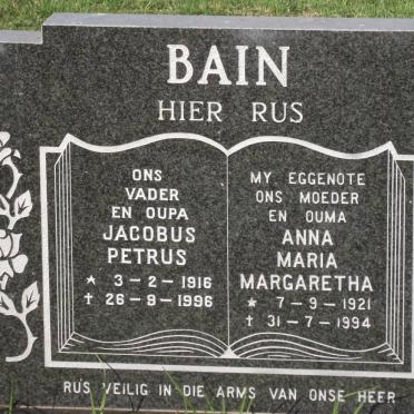 BAIN Jacobus Petrus 1916-1996 &amp; Anna Maria Margaretha 1921-1994
