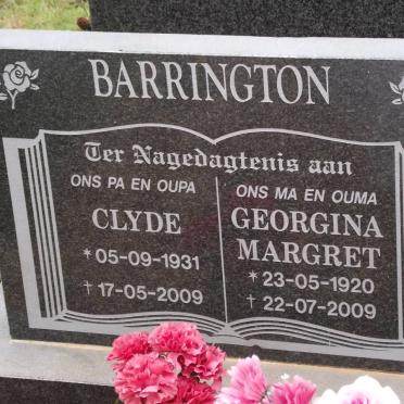 BARRINGTON Clyde 1931-2009 &amp; Georgina Margaret 1920-2009