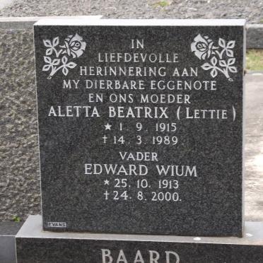 BAARD Edward Wium 1913-2000 &amp; Aletta Beatrix 1915-1989