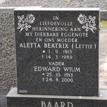 BAARD Edward Wium 1913-2000 &amp; Aletta Beatrix 1915-1989