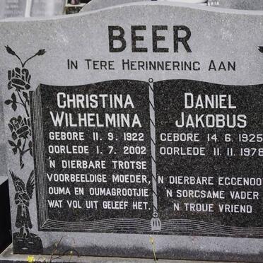BEER Daniel Jakobus 1925-1978 &amp; Christina Wilhelmina 1922-2002