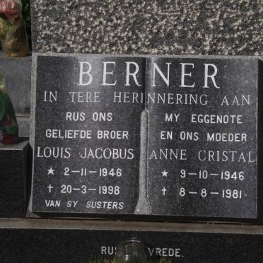 BERNER Louis Jacobus 1946-1998 &amp; Anne Cristal 1946-1981