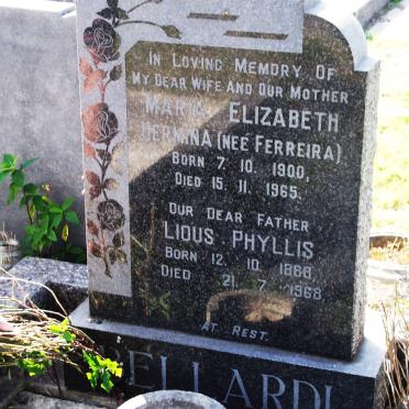 BELLARDI  Louis Phyllis 1888-1968 &amp; Maria Elizabeth Hermina FERREIRA 1900-1965