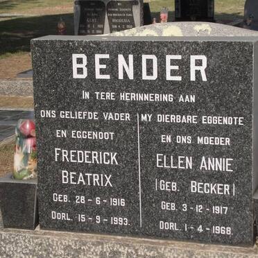 BENDER Frederick Beatrix 1916-1993 &amp; Ellen Annie BECKER 1917-1968