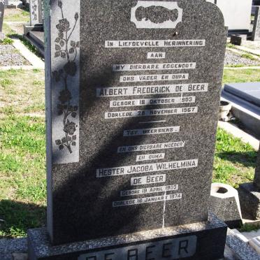 BEER Albert Frederick 1903-1967, de &amp; Hester Jacoba Wilhelmina 1903-1974
