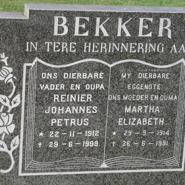 BEKKER Reinier Johannes Petrus 1912-1999 &amp; Martha Elizabeth 1914-1991