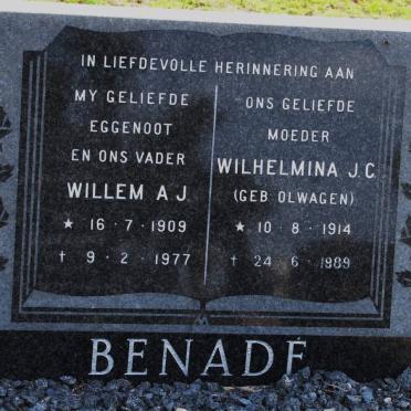 BENADE Willem A.J. 1909-1977 &amp; Wilhelmina J.C. OLWAGEN 1914-1989