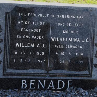 BENADE Willem A.J. 1909-1977 &amp; Wilhelmina J.C. OLWAGEN 1914-1989