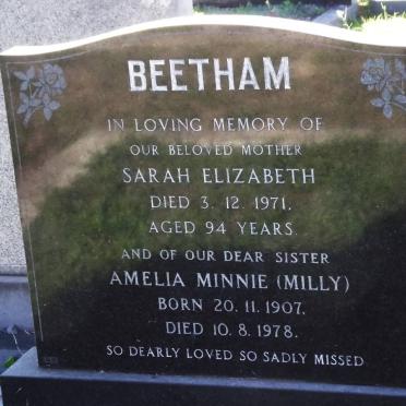 BEETHAM Sarah Elizabeth -1971 :: BEETHAM Amelia Minnie 1907-1978