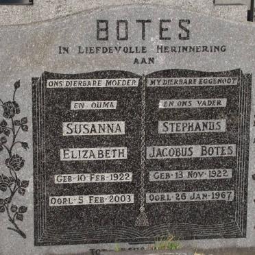 BOTES Stephanus Jacobus 1922-1967 &amp; Susanna Elizabeth 1922-2003