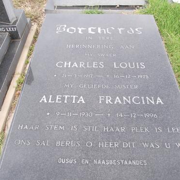 BORCHERDS Charles Louis 1917-1975 &amp; Aletta Francina 1930-1996