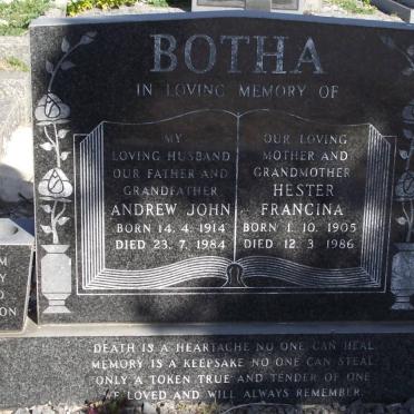 BOTHA Andrew John 1914-1984 &amp; Hester Francina 1905-1986