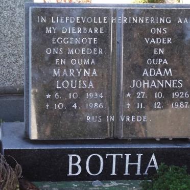 BOTHA Adam Johannes 1926-1987 &amp; Maryna Louisa 1934-1986 