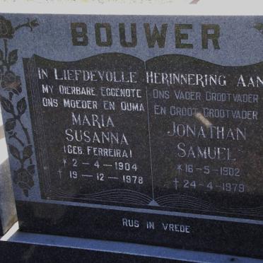 BOUWER Jonathan Samuel 1902-1979 &amp; Maria Susanna FERREIRA 1904-1978