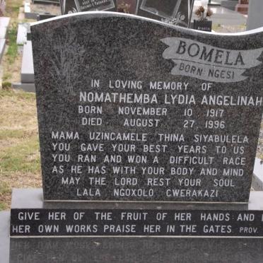 BOMELA Nomathemba Lydia Angelinah nee NGESI 1917-1996.