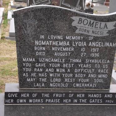 BOMELA Nomathemba Lydia Angelinah nee NGESI 1917-1996.