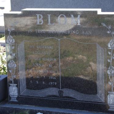 BLOM Anna M. nee VAN DER WATT 1916-1979