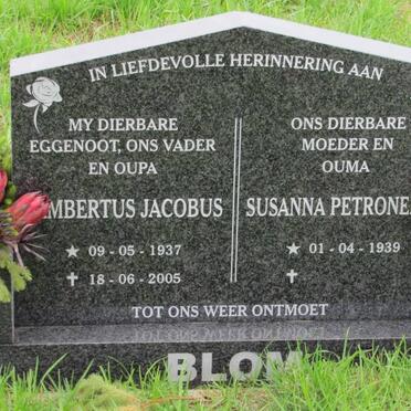 BLOM Lambertus Jacobus 1937-2005 &amp; Susanna Petronella 1939-