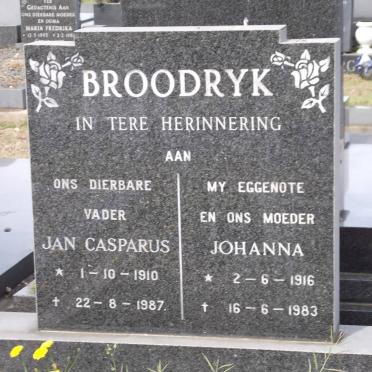 BROODRYK Jan Casparus 1910-1987 &amp; Johanna 1916-1983