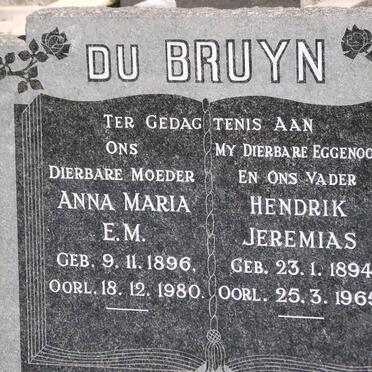 BRUYN Hendrik Jeremias, du 1894-1965 &amp; Anna Maria E.M. 1896-1980