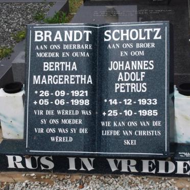 BRANDT Bertha Margeretha 1921-1998 :: SCHOLTZ Johannes Adolf Petrus 1933-1985