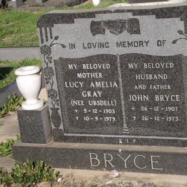 BRYCE John 1907-1973 &amp; Lucy Amelia Gray UBSDELL 1903-1979