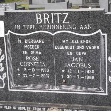 BRITZ Jan Jacobus 1930-1988 &amp; Rose Cornelia 1930-2007