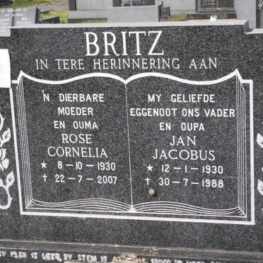 BRITZ Jan Jacobus 1930-1988 &amp; Rose Cornelia 1930-2007