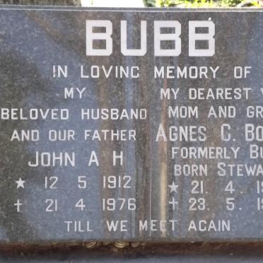 BUBB John A.H. 1912-1976 &amp; Agnes C. STEWART 1919-1996