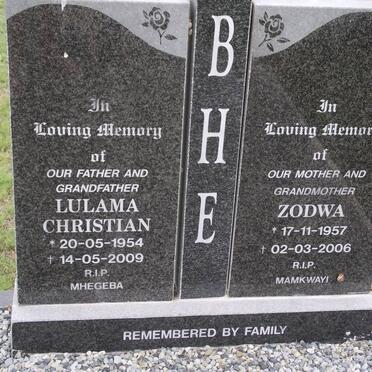 BHE Lulama Christian 1954-2009 &amp; Zodwa 1957-2006
