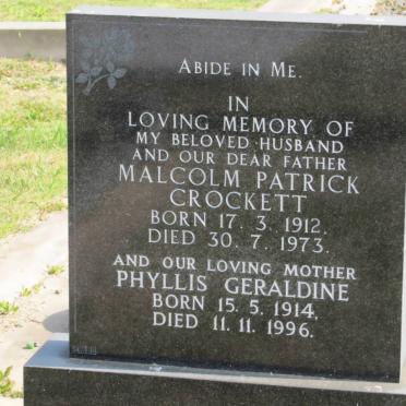 CROCKETT Malcolm Patrick 1912-1973 &amp; Phyllis Geraldine 1914-1996