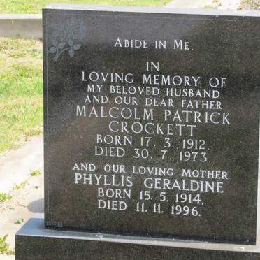 CROCKETT Malcolm Patrick 1912-1973 &amp; Phyllis Geraldine 1914-1996