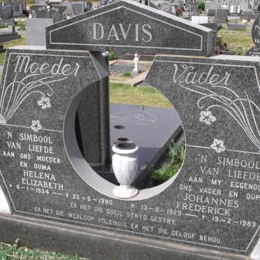 DAVIS Johannes Frederick 1929-1989 &amp;  Helena Elizabeth 1934-1990